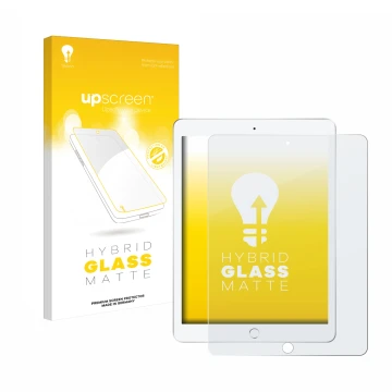 Parte frontale di una confezione del prodotto con il logo del marchio upscreen. Accanto è raffigurato il dispositivo Apple iPa