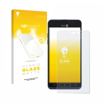 Parte frontale di una confezione del prodotto con il logo del marchio upscreen. Accanto è raffigurato il dispositivo Doro 8035