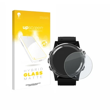 Parte frontale di una confezione del prodotto con il logo del marchio upscreen. Accanto è raffigurato il dispositivo Garmin De