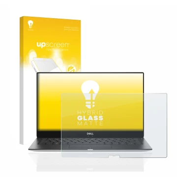 Parte frontale di una confezione del prodotto con il logo del marchio upscreen. Accanto è raffigurato il dispositivo Dell XPS 
