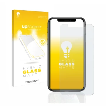 Parte frontale di una confezione del prodotto con il logo del marchio upscreen. Accanto è raffigurato il dispositivo Apple iPh