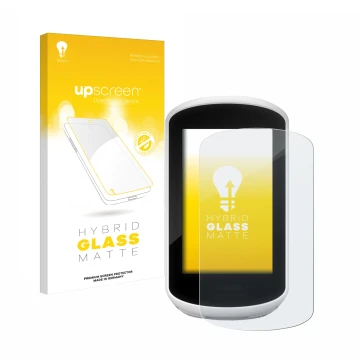 Parte frontale di una confezione del prodotto con il logo del marchio upscreen. Accanto è raffigurato il dispositivo Garmin Ed