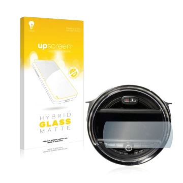 Parte frontale di una confezione del prodotto con il logo del marchio upscreen. Accanto è raffigurato il dispositivo Mini Coop