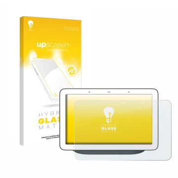 Parte frontale di una confezione del prodotto con il logo del marchio upscreen. Accanto è raffigurato il dispositivo Google Ho