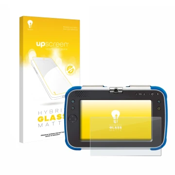 Parte frontale di una confezione del prodotto con il logo del marchio upscreen. Accanto è raffigurato il dispositivo Vtech Sto