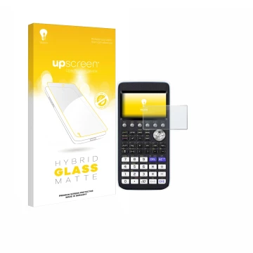 Parte frontale di una confezione del prodotto con il logo del marchio upscreen. Accanto è raffigurato il dispositivo Casio FX-