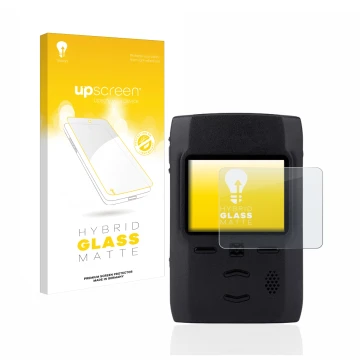 Parte frontale di una confezione del prodotto con il logo del marchio upscreen. Accanto è raffigurato il dispositivo Motorola 