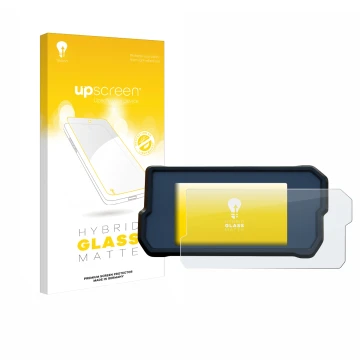 Parte frontale di una confezione del prodotto con il logo del marchio upscreen. Accanto è raffigurato il dispositivo KTM 390 D