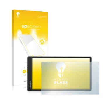 Parte frontale di una confezione del prodotto con il logo del marchio upscreen. Accanto è raffigurato il dispositivo Garmin Dr