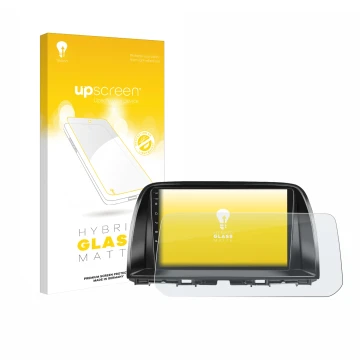 Parte frontale di una confezione del prodotto con il logo del marchio upscreen. Accanto è raffigurato il dispositivo Mazda CX-