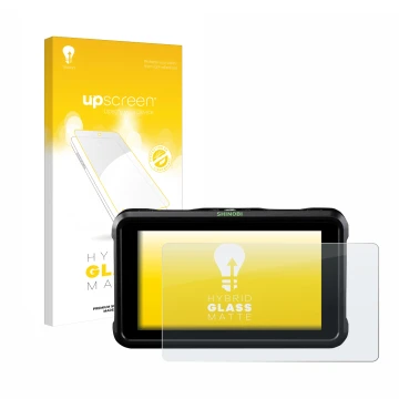 Parte frontale di una confezione del prodotto con il logo del marchio upscreen. Accanto è raffigurato il dispositivo Atomos Sh