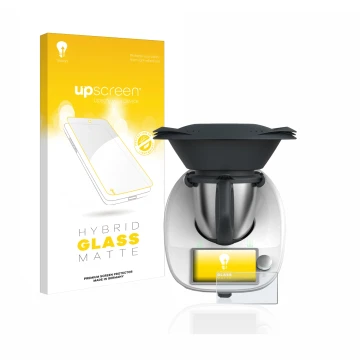 Parte frontale di una confezione del prodotto con il logo del marchio upscreen. Accanto è raffigurato il dispositivo Vorwerk T