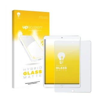 Parte frontale di una confezione del prodotto con il logo del marchio upscreen. Accanto è raffigurato il dispositivo Apple iPa