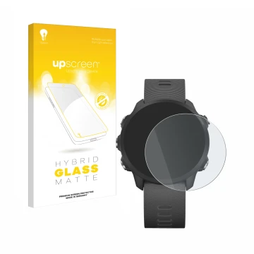 Parte frontale di una confezione del prodotto con il logo del marchio upscreen. Accanto è raffigurato il dispositivo Garmin Fo