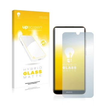 Parte frontale di una confezione del prodotto con il logo del marchio upscreen. Accanto è raffigurato il dispositivo Huawei Y6