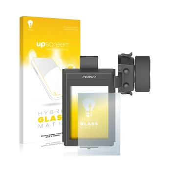 Parte frontale di una confezione del prodotto con il logo del marchio upscreen. Accanto è raffigurato il dispositivo FlySky FS