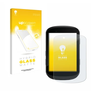 Parte frontale di una confezione del prodotto con il logo del marchio upscreen. Accanto è raffigurato il dispositivo Garmin Ed