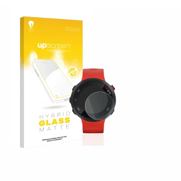 Parte frontale di una confezione del prodotto con il logo del marchio upscreen. Accanto è raffigurato il dispositivo Garmin Fo