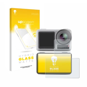 Parte frontale di una confezione del prodotto con il logo del marchio upscreen. Accanto è raffigurato il dispositivo DJI Osmo 