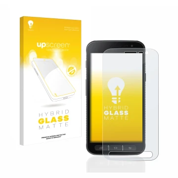 Parte frontale di una confezione del prodotto con il logo del marchio upscreen. Accanto è raffigurato il dispositivo Samsung G