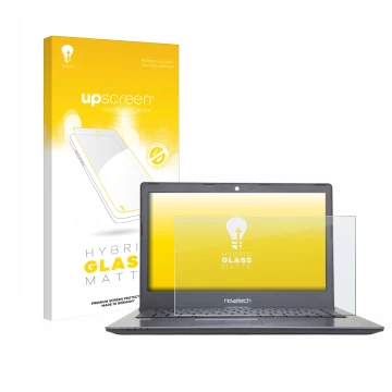 Parte frontale di una confezione del prodotto con il logo del marchio upscreen. Accanto è raffigurato il dispositivo Novatech 
