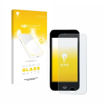 Parte frontale di una confezione del prodotto con il logo del marchio upscreen. Accanto è raffigurato il dispositivo Apple iPo