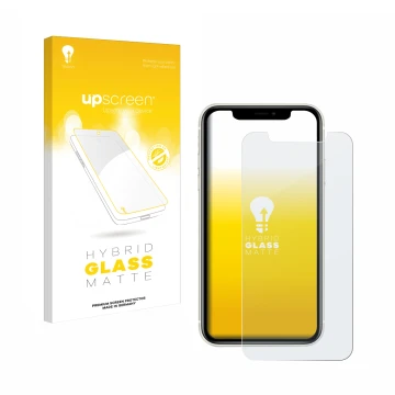 Parte frontale di una confezione del prodotto con il logo del marchio upscreen. Accanto è raffigurato il dispositivo Apple iPh