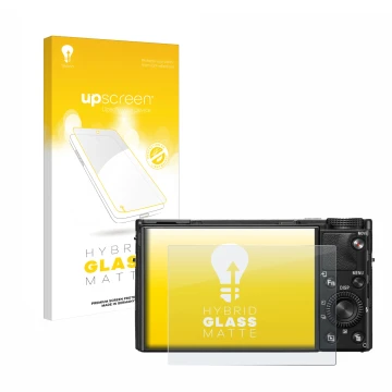 Parte frontale di una confezione del prodotto con il logo del marchio upscreen. Accanto è raffigurato il dispositivo Sony Cybe