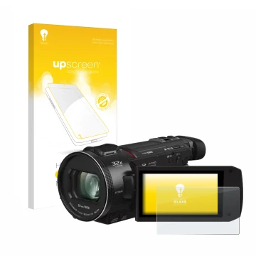 Parte frontale di una confezione del prodotto con il logo del marchio upscreen. Accanto è raffigurato il dispositivo Panasonic