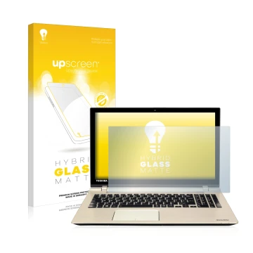 Parte frontale di una confezione del prodotto con il logo del marchio upscreen. Accanto è raffigurato il dispositivo Toshiba S