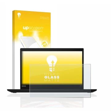 Parte frontale di una confezione del prodotto con il logo del marchio upscreen. Accanto è raffigurato il dispositivo Lenovo Th