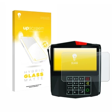 Parte frontale di una confezione del prodotto con il logo del marchio upscreen. Accanto è raffigurato il dispositivo ingenico 