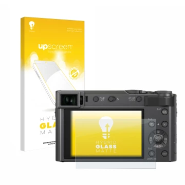 Parte frontale di una confezione del prodotto con il logo del marchio upscreen. Accanto è raffigurato il dispositivo Panasonic