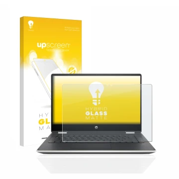 Parte frontale di una confezione del prodotto con il logo del marchio upscreen. Accanto è raffigurato il dispositivo HP Pavili