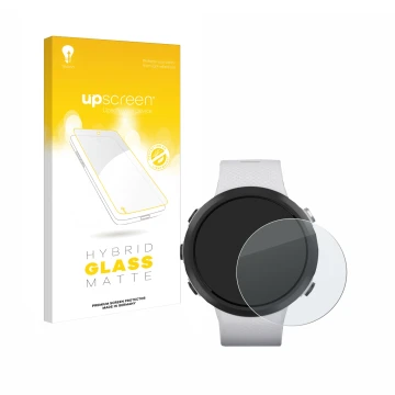 Parte frontale di una confezione del prodotto con il logo del marchio upscreen. Accanto è raffigurato il dispositivo Garmin Sw