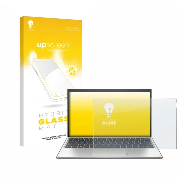 Parte frontale di una confezione del prodotto con il logo del marchio upscreen. Accanto è raffigurato il dispositivo HP Elite 