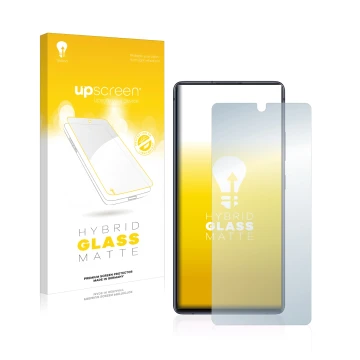 Parte frontale di una confezione del prodotto con il logo del marchio upscreen. Accanto è raffigurato il dispositivo Samsung G