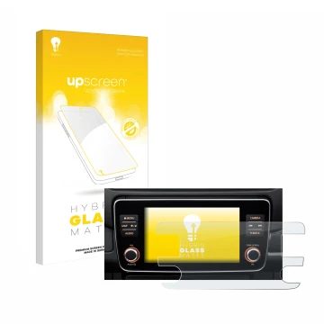 Parte frontale di una confezione del prodotto con il logo del marchio upscreen. Accanto è raffigurato il dispositivo Nissan Le