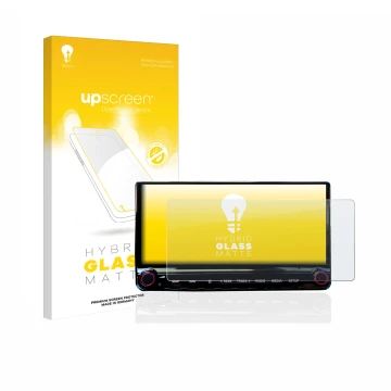 Parte frontale di una confezione del prodotto con il logo del marchio upscreen. Accanto è raffigurato il dispositivo Kia XCeed