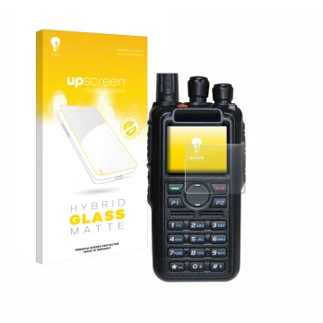 Parte frontale di una confezione del prodotto con il logo del marchio upscreen. Accanto è raffigurato il dispositivo AnyTone A