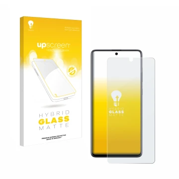 Parte frontale di una confezione del prodotto con il logo del marchio upscreen. Accanto è raffigurato il dispositivo Samsung G