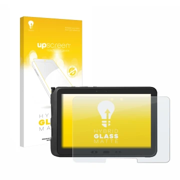 Parte frontale di una confezione del prodotto con il logo del marchio upscreen. Accanto è raffigurato il dispositivo Samsung G