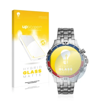 Parte frontale di una confezione del prodotto con il logo del marchio upscreen. Accanto è raffigurato il dispositivo Fossil Ga