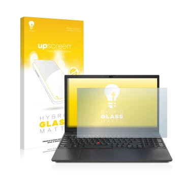 Parte frontale di una confezione del prodotto con il logo del marchio upscreen. Accanto è raffigurato il dispositivo Lenovo Th