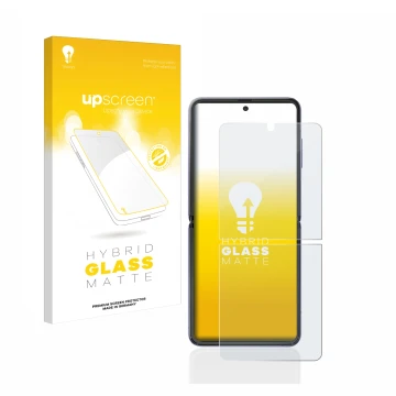 Parte frontale di una confezione del prodotto con il logo del marchio upscreen. Accanto è raffigurato il dispositivo Samsung G