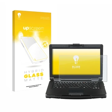 Parte frontale di una confezione del prodotto con il logo del marchio upscreen. Accanto è raffigurato il dispositivo Panasonic