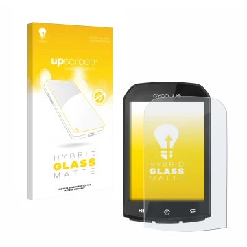 Parte frontale di una confezione del prodotto con il logo del marchio upscreen. Accanto è raffigurato il dispositivo Cycplus M