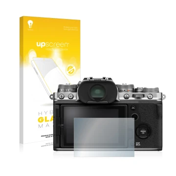 Parte frontale di una confezione del prodotto con il logo del marchio upscreen. Accanto è raffigurato il dispositivo Fujifilm 