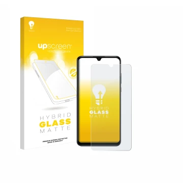 Parte frontale di una confezione del prodotto con il logo del marchio upscreen. Accanto è raffigurato il dispositivo Huawei P3