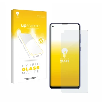 Parte frontale di una confezione del prodotto con il logo del marchio upscreen. Accanto è raffigurato il dispositivo Samsung G